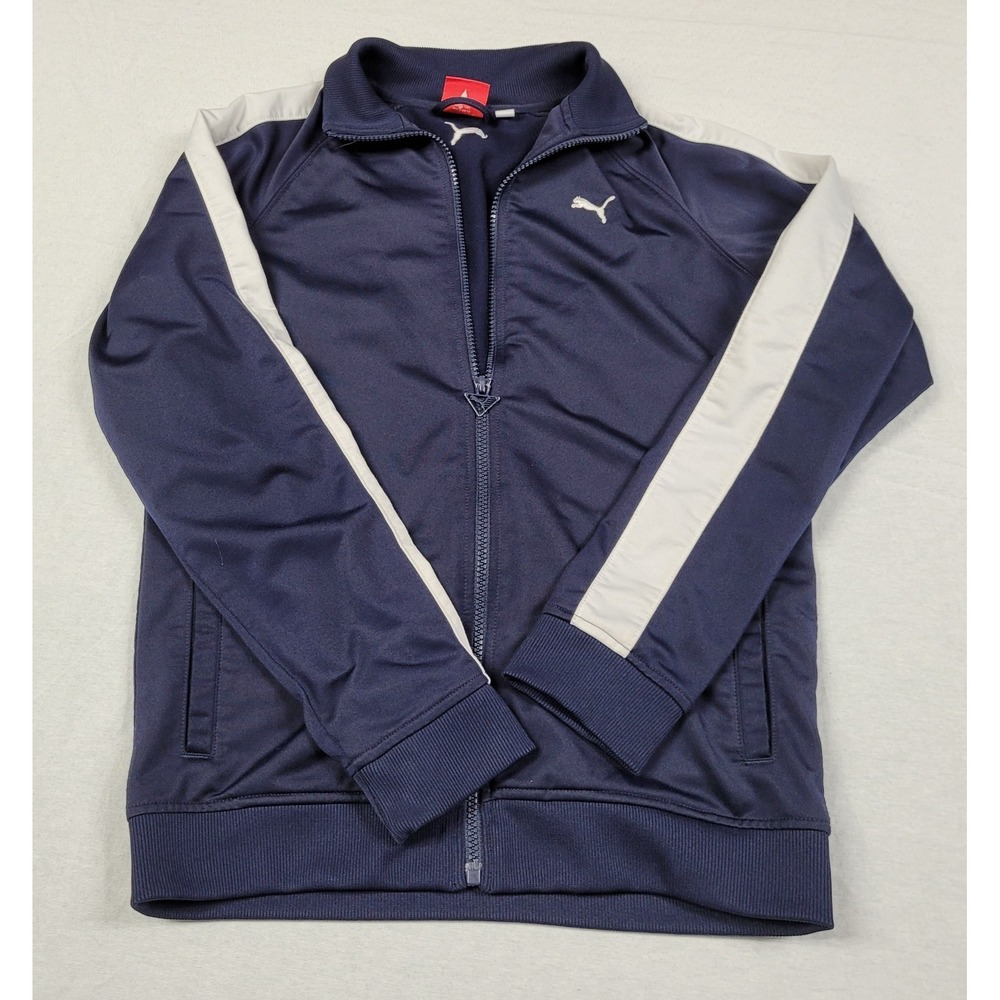 Puma Boys Active Full-Zip Navy Blue w/ White Stripes Track Jacket Size L